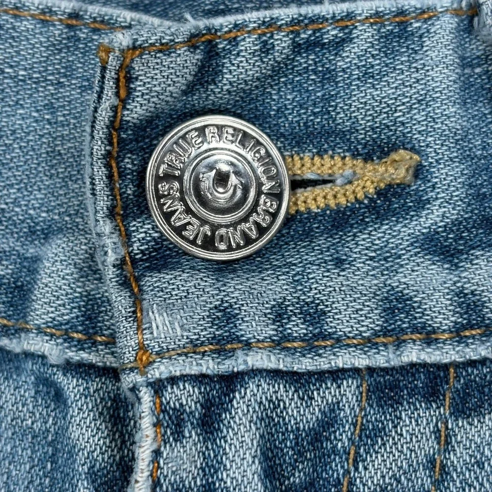 True Religion World Tour Straight Flap Jeans Mens 30 Light Wash Distressed Y2K